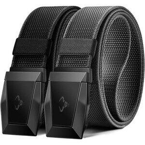 Mens Nylon Tactical Belt 2 Pack Quick Release Stretch Belt for Work or Hiking